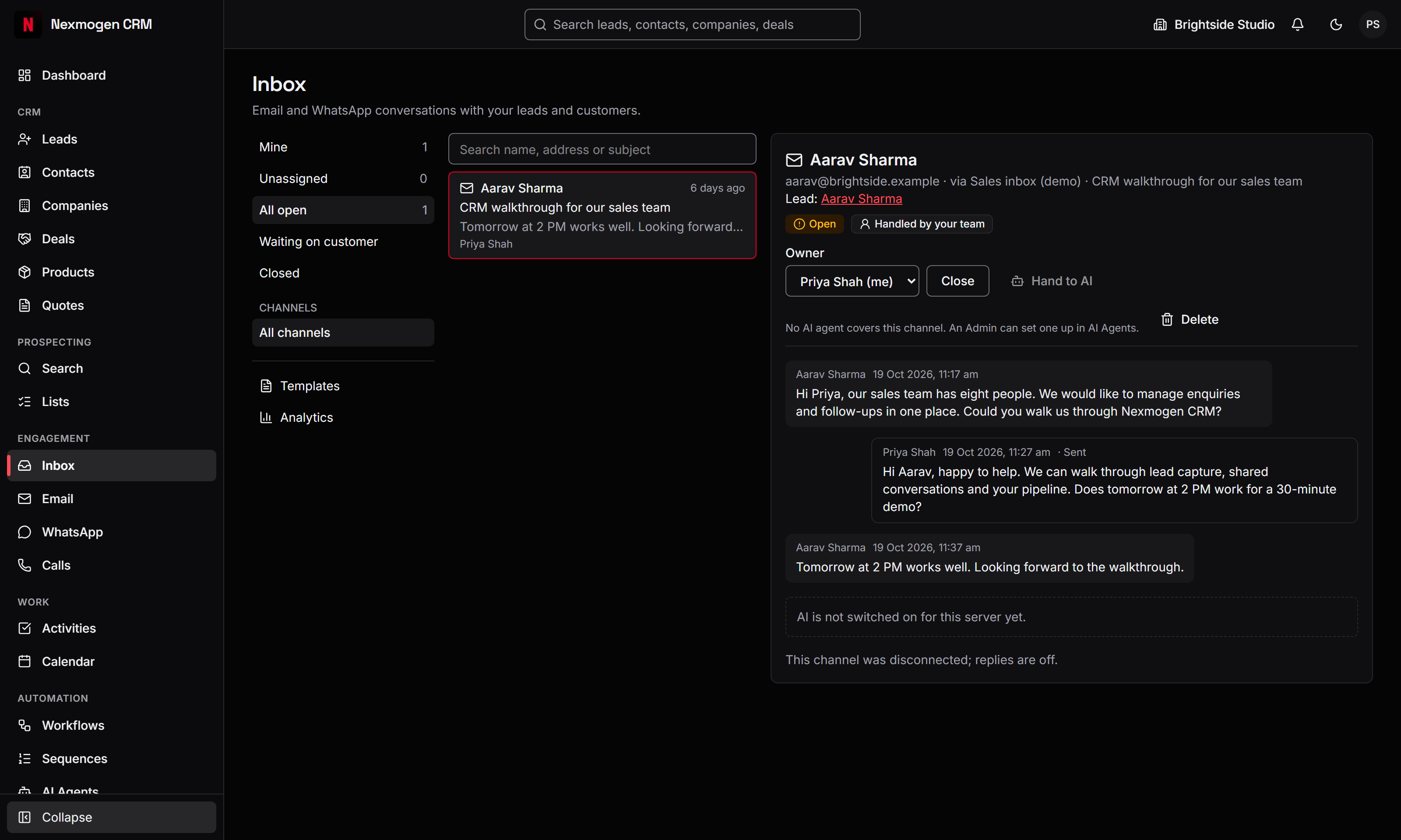 Nexmogen CRM: Follow up, using sample data